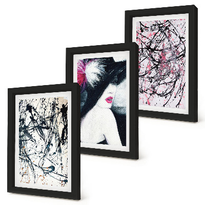Photo frame wall Abstract paint patterns woman in hat