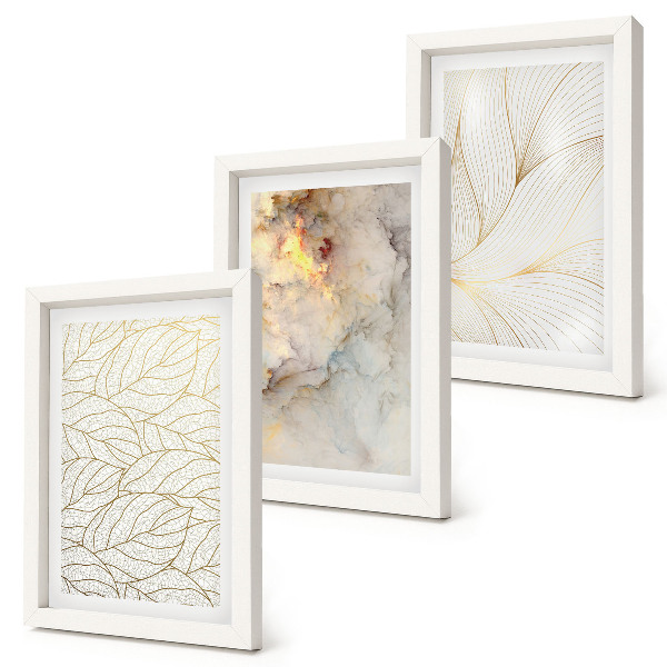 Framed triptych Linear leaf patterns abstract marble