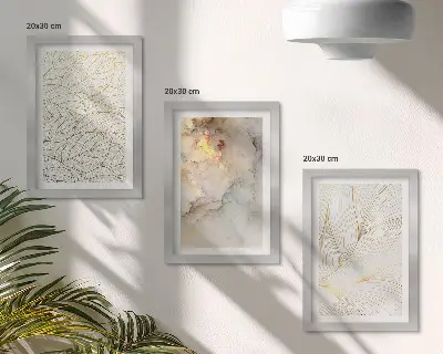 Linear leaf patterns abstract marble framed triptych