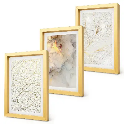 Linear leaf patterns abstract marble framed triptych