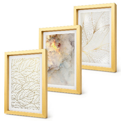 Framed triptych Linear leaf patterns abstract marble