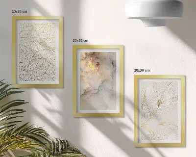 Linear leaf patterns abstract marble framed triptych