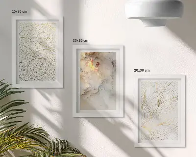 Linear leaf patterns abstract marble framed triptych