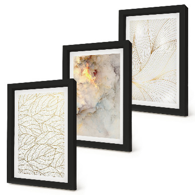 Framed triptych Linear leaf patterns abstract marble