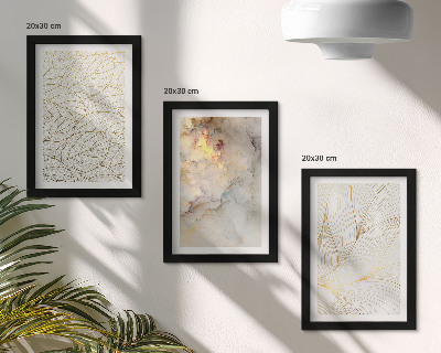 Framed triptych Linear leaf patterns abstract marble