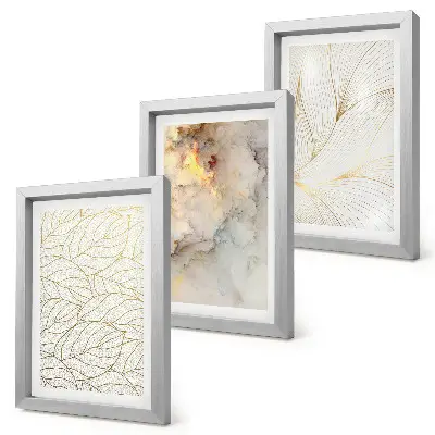 Linear leaf patterns abstract marble framed triptych