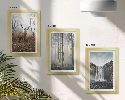 Photo frame wall with forest landscape wild nature deer prints