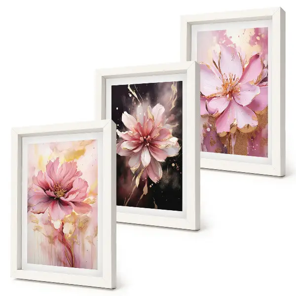 Floral compositions in shades of pink and white framed triptych
