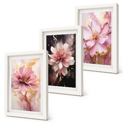 Framed triptych Floral compositions in shades of pink and white