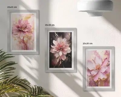 Floral compositions in shades of pink and white framed triptych