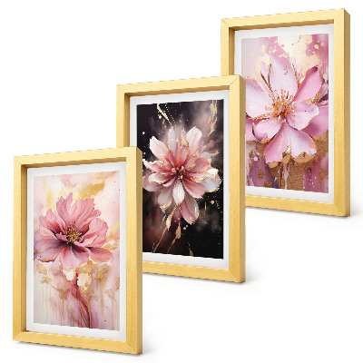 Framed triptych Floral compositions in shades of pink and white