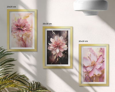 Framed triptych Floral compositions in shades of pink and white