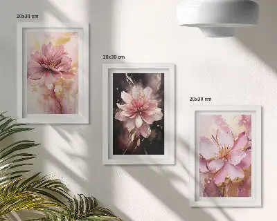 Floral compositions in shades of pink and white framed triptych