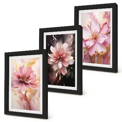 Framed triptych Floral compositions in shades of pink and white