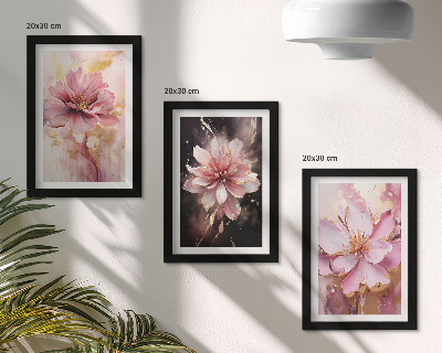 Framed triptych Floral compositions in shades of pink and white