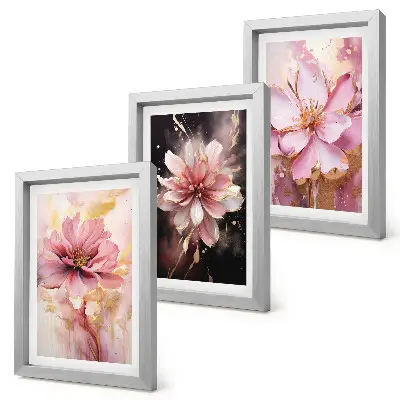 Floral compositions in shades of pink and white framed triptych
