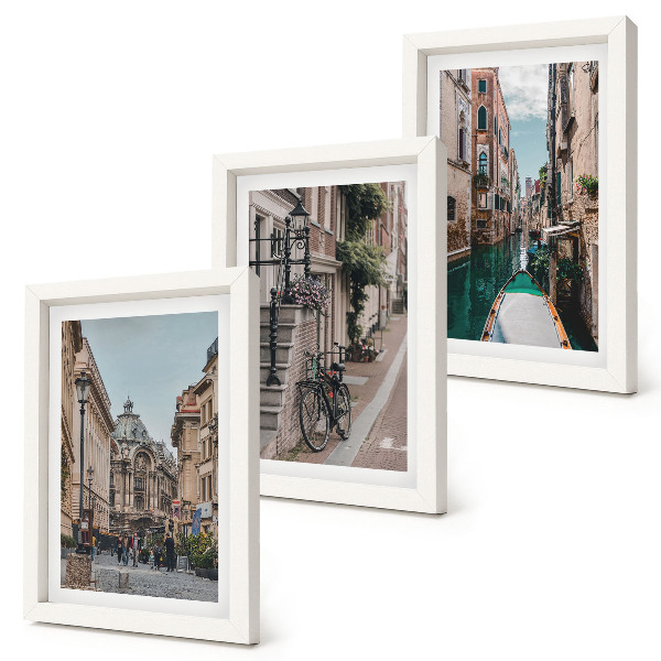 3-piece wall art set Venetian city streets with architecture and water