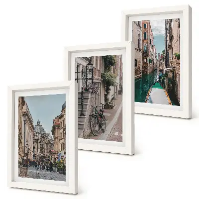 3-piece wall art set depicting Venetian city streets with architecture and water