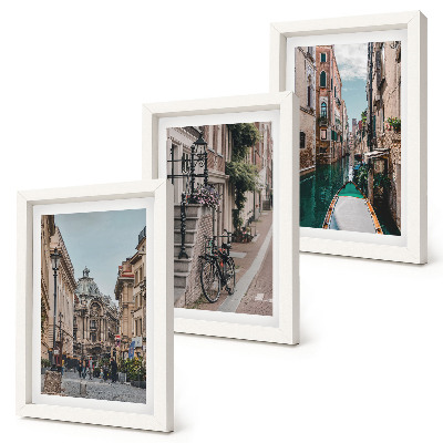 3-piece wall art set Venetian city streets with architecture and water