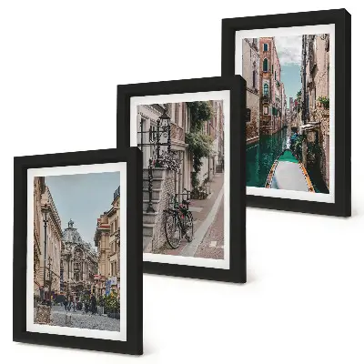 3-piece wall art set depicting Venetian city streets with architecture and water
