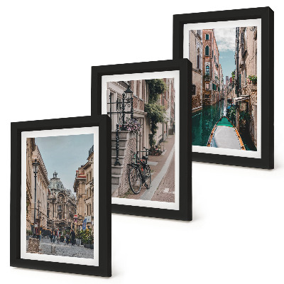 3-piece wall art set Venetian city streets with architecture and water