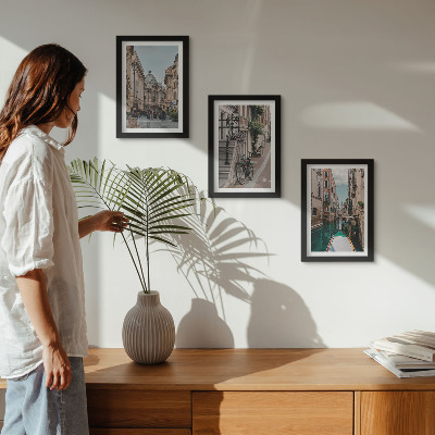 3-piece wall art set Venetian city streets with architecture and water
