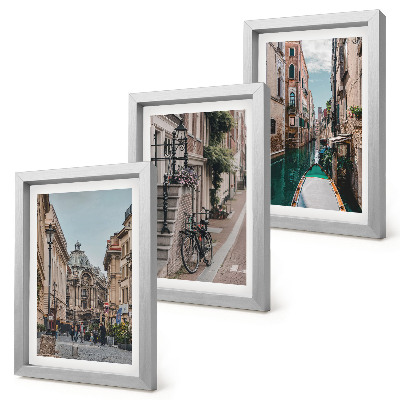 3-piece wall art set Venetian city streets with architecture and water