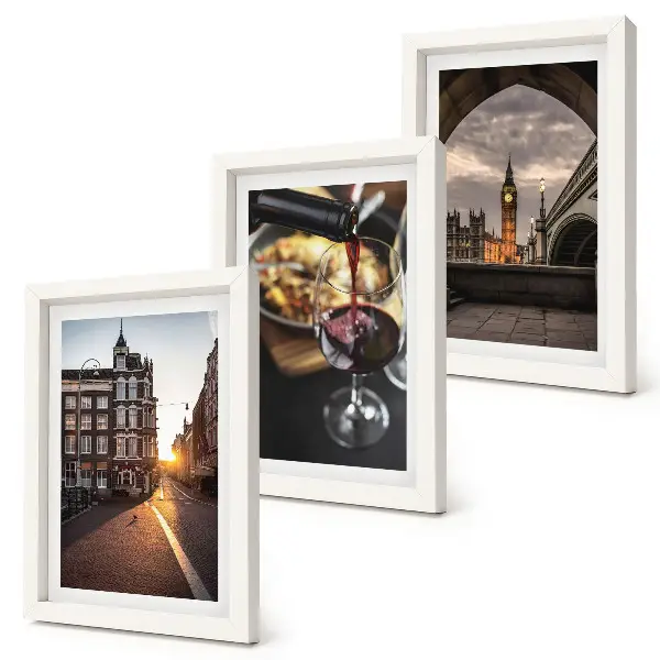 Photo frame wall set with city, food, and London landscape prints