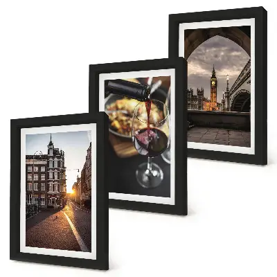 Photo frame wall set with city, food, and London landscape prints