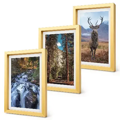 Waterfall in the forest with mountains and deer triptych wall art framed multi-panel print