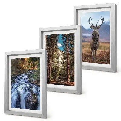 Waterfall in the forest with mountains and deer triptych wall art framed multi-panel print