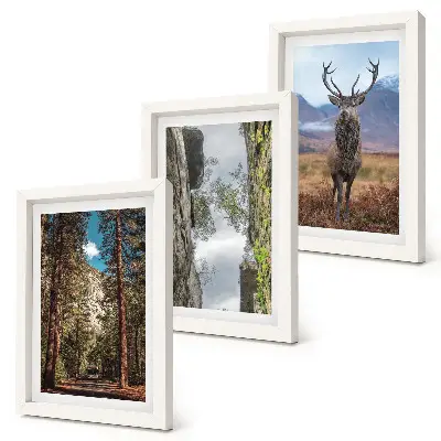 3-piece wall art set featuring a forest road with mountains and deer
