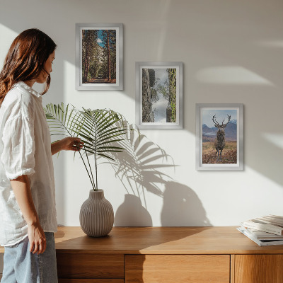 3-piece wall art set Road in the forest, mountains and deer in nature