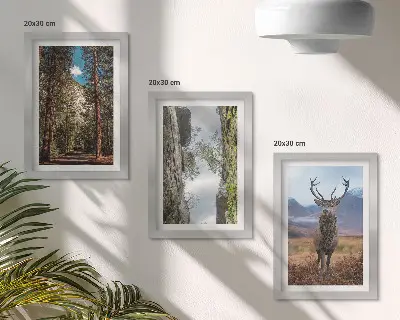 3-piece wall art set featuring a forest road with mountains and deer