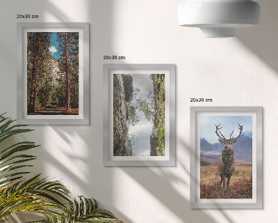 3-piece wall art set Road in the forest, mountains and deer in nature