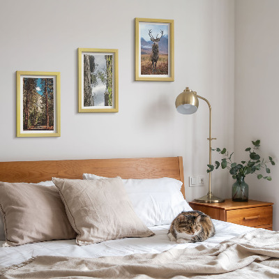 3-piece wall art set Road in the forest, mountains and deer in nature