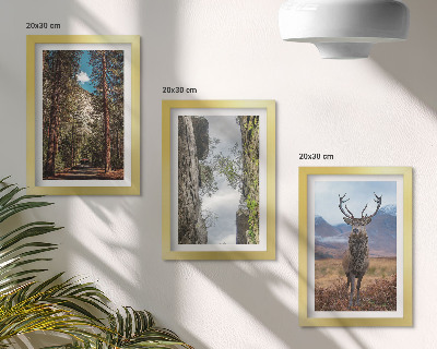 3-piece wall art set Road in the forest, mountains and deer in nature