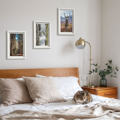 3-piece wall art set Road in the forest, mountains and deer in nature