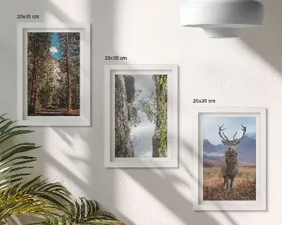 3-piece wall art set featuring a forest road with mountains and deer