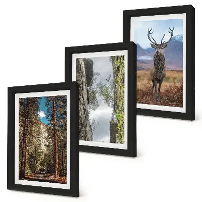 3-piece wall art set featuring a forest road with mountains and deer