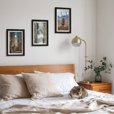 3-piece wall art set Road in the forest, mountains and deer in nature