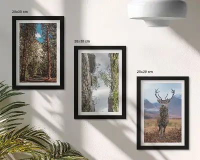3-piece wall art set featuring a forest road with mountains and deer