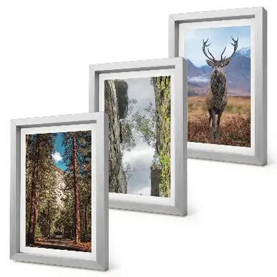 3-piece wall art set featuring a forest road with mountains and deer