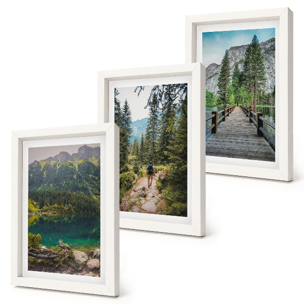 Photo frame wall Mountains, lakes, forests and paths in nature