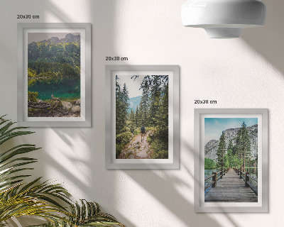 Photo frame wall Mountains, lakes, forests and paths in nature