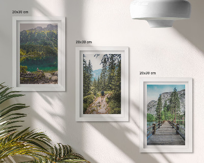 Photo frame wall Mountains, lakes, forests and paths in nature