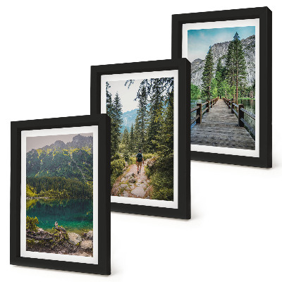 Photo frame wall Mountains, lakes, forests and paths in nature