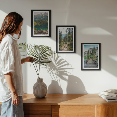 Photo frame wall Mountains, lakes, forests and paths in nature