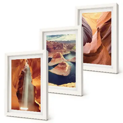Waterfall in the gorge rock formations in the canyon framed triptych