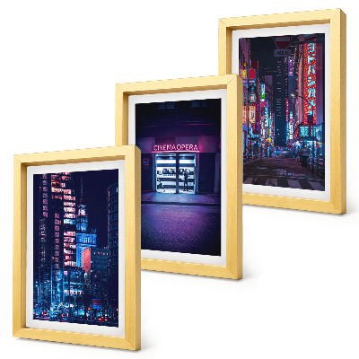 Photo frame wall Night city with neon lights and a cinema entrance